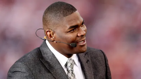 Keyshawn Johnson looks on before the last regular season game played at Candlestick Park between the San Francisco 49ers and the Atlanta Falcons on December 23, 2013 in San Francisco, California.