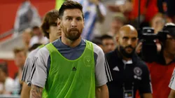 Yassine Chueko (R) the bodyguard for Lionel Messi #10 of Inter Miami looks on during the game against the New York Red Bulls at Red Bull Arena on August 26, 2023 in Harrison, New Jersey.