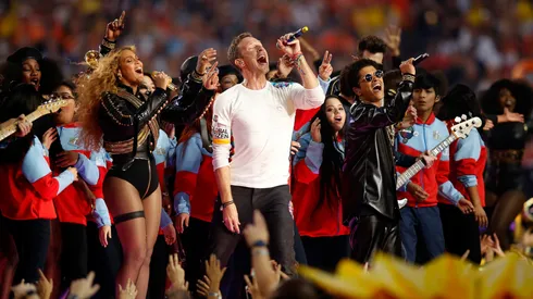 : Beyonce, Chris Martin of Coldplay, and Bruno Mars perform during the Pepsi Super Bowl 50 Halftime Show