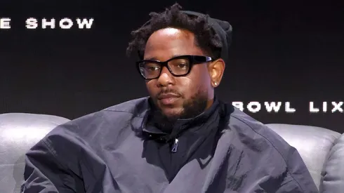 Kendrick Lamar walks onstage during the Super Bowl LVIX Pregame & Apple Music Super Bowl LVIX Halftime Show Press Conference at Ernest N. Morial Convention Center on February 06, 2025.