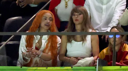 Ice Spice and Taylor Swift attend Super Bowl LIX at Caesars Superdome on February 09, 2025.