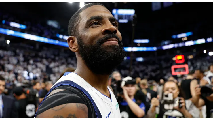 Kyrie Irving #11 of the Dallas Mavericks celebrates after a 124-103 victory against the Minnesota Timberwolves in Game Five of the Western Conference Finals at Target Center on May 30, 2024 in Minneapolis, Minnesota.