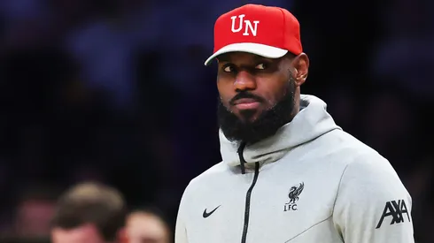 LeBron James #23 of the Los Angeles Lakers looks on during the third quarter of a game against the Indiana Pacers at Crypto.com Arena on February 08, 2025 in Los Angeles, California.