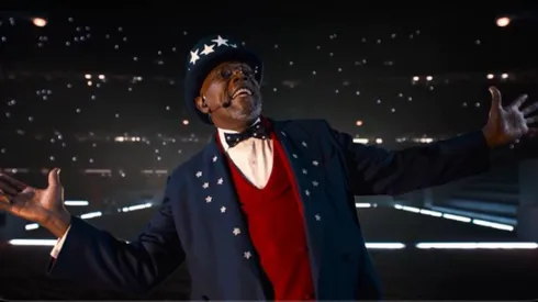 Samuel L. Jackson as Uncle Sam in Kendrick Lamar's Super Bowl Halftime Show performance.