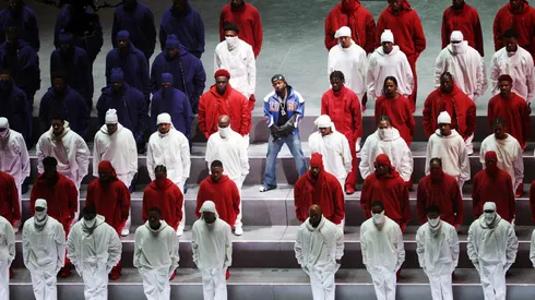 Kendrick Lamar performs onstage during Apple Music Super Bowl LIX Halftime Show at Caesars Superdome on February 09, 2025.