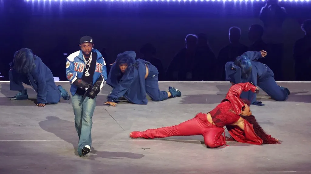 Kendrick Lamar and SZA perform onstage during Apple Music Super Bowl LIX Halftime Show at Caesars Superdome on February 09, 2025. (Source: Cindy Ord/Getty Images)