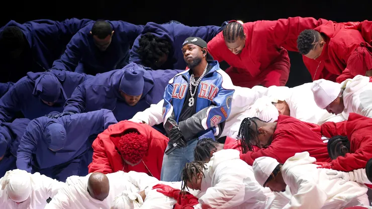 Kendrick Lamar performs onstage during Apple Music Super Bowl LIX Halftime Show at Caesars Superdome on February 09, 2025.