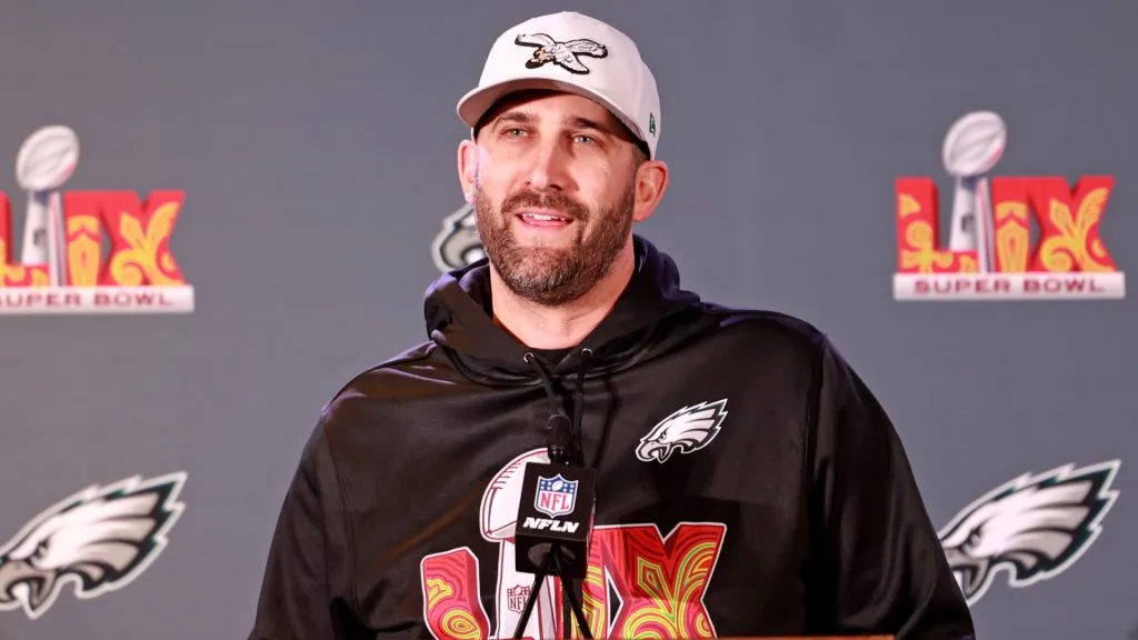 Head coach Nick Sirianni of the Philadelphia Eagles answers questions during the team’s Wednesday media availability ahead of Super Bowl LIX. (Source: Michael DeMocker/Getty Images)