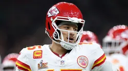 Patrick Mahomes #15 of the Kansas City Chiefs reacts in the third quarter against the Philadelphia Eagles during Super Bowl LIX at Caesars Superdome on February 09, 2025 in New Orleans, Louisiana.