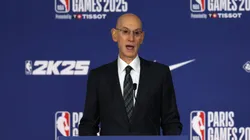 NBA Commissioner Adam Silver speaks to the media during a press conference prior to the game between the San Antonio Spurs and the Indiana Pacers at the Accor Arena on January 23, 2025 in Paris, France.