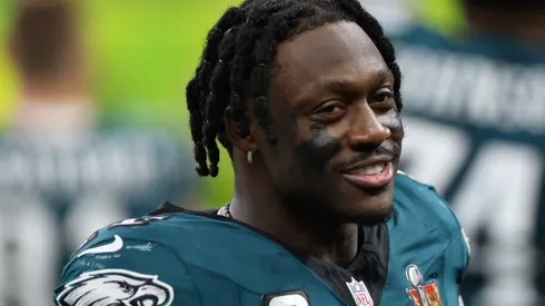 A.J. Brown #11 of the Philadelphia Eagles looks on in the fourth quarter against the Kansas City Chiefs during Super Bowl LIX at Caesars Superdome on February 09, 2025 in New Orleans, Louisiana.