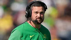 Head coach Dan Lanning of the Oregon Ducks looks on from the sidelines against the California Golden Bears during the first quarter of an NCAA football game at FTX Field at California Memorial Stadium on October 29, 2022 in Berkeley, California.