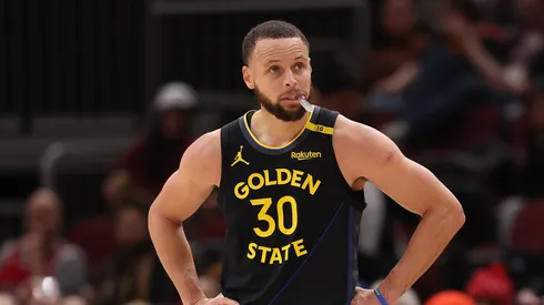 Stephen Curry #30 of the Golden State Warriors looks on against the Chicago Bulls
