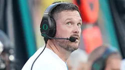 Head coach Dan Lanning of the Oregon Ducks looks on during the second quarter against the Ohio State Buckeyes at Autzen Stadium on October 12, 2024 in Eugene, Oregon.