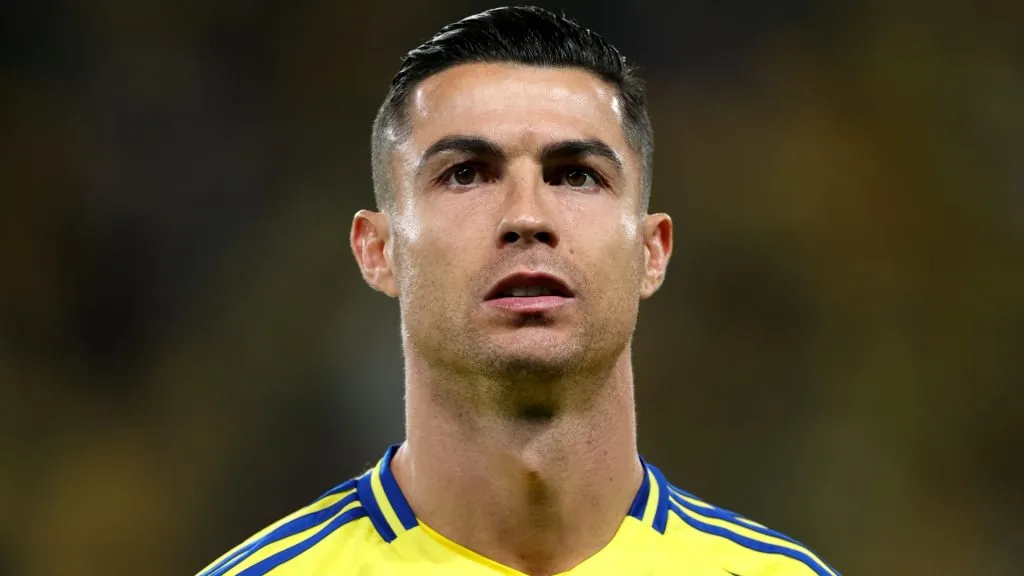 Cristiano Ronaldo of Al Nassr lines up on the pitch ahead of the AFC Champions League Elite match between Al-Nassr and Al Wasl at King Saud University Stadium on February 03, 2025. (Source: Abdullah Ahmed/Getty Images)