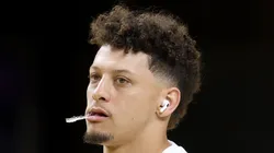 Patrick Mahomes #15 of the Kansas City Chiefs looks on during warmups prior to Super Bowl LIX against the Philadelphia Eagles at Caesars Superdome on February 09, 2025 in New Orleans, Louisiana.