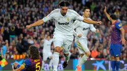 Sami Khedira of Real Madrid CF celebrates after scoring the opening goal during the La Liga match between FC Barcelona and Real Madrid at Camp Nou on April 21, 2012 in Barcelona, Spain.