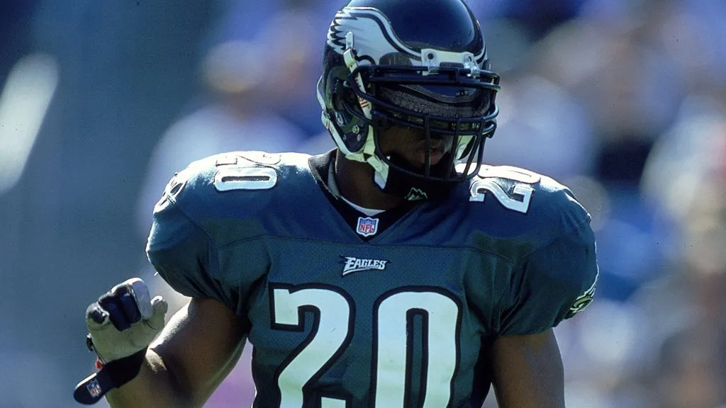 Brian Dawkins #20 of the Philadelphia Eagles walks on the field during a game against the Carolina Panthers at Ericcson Stadium in 1999. (Source: Scott Halleran /Allsport)
