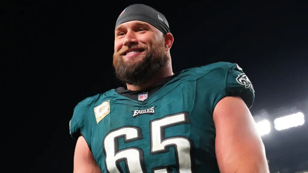 Lane Johnson #65 of the Philadelphia Eagles walks off the field after a win over the Dallas Cowboys at Lincoln Financial Field on November 05, 2023. (Source: Mitchell Leff/Getty Images)