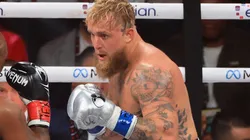 Jake Paul fights Mike Tyson during a heavyweight bout at AT&T Stadium on November 15, 2024 in Arlington, Texas.