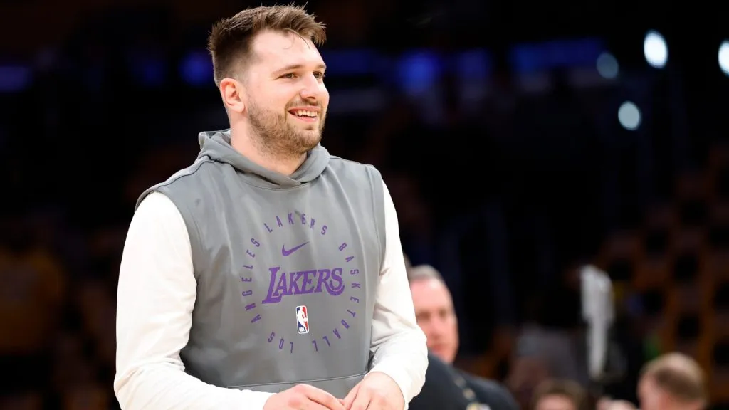 Luka Doncic #77 of the Los Angeles Lakers warms up prior to a game against the Utah Jazz at Crypto.com Arena on February 10, 2025. (Source: Ronald Martinez/Getty Images)