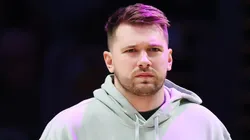 Luka Doncic #77 of the Los Angeles Lakers looks on prior to a game against the Indiana Pacers at Crypto.com Arena on February 08, 2025 in Los Angeles, California.