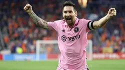 Lionel Messi #10 of Inter Miami CF celebrates a goal.
