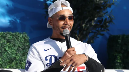 Mookie Betts onstage at DodgerFest 2025 at Dodger Stadium on February 01, 2025 in Los Angeles, California.