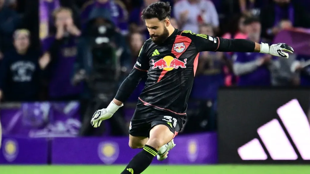 Carlos Miguel Coronel #31 of the New York Red Bulls clears the ball during the first half against Orlando City at Exploria Stadium on November 30, 2024. (Source: Julio Aguilar/Getty Images)