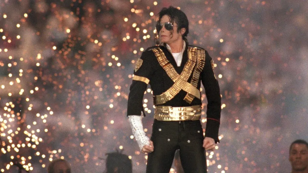 Michael Jackson performs during the Halftime show as the Dallas Cowboys take on the Buffalo Bills in Super Bowl XXVII at Rose Bowl on January 31, 1993. (Source: George Rose/Getty Images)