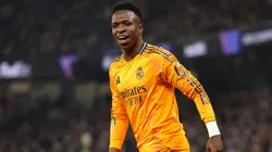 Vinicius Junior of Real Madrid during the UEFA Champions League 2024/25 League Knockout Play-off first leg match between Manchester City and Real Madrid C.F. on February 11, 2025.