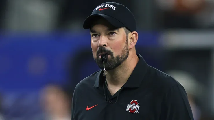 Head coach Ryan Day of the Ohio State Buckeyes looks on before the Goodyear Cotton Bowl against the Texas Longhorns at AT&T Stadium on January 10, 2025 in Arlington, Texas.