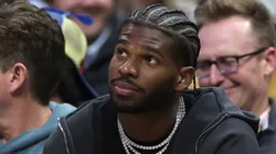 Shedeur Sanders watches the Denver Nuggets play the Portland Trail Blazers in the third quarter at Ball Arena on February 10, 2025 in Denver, Colorado.
