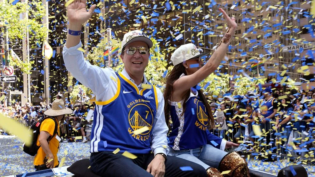 Owner Joe Lacob of the Golden State Warriors waves to fans during the Golden State Warriors Victory Parade on June 20, 2022. (Source: Thearon W. Henderson/Getty Images)
