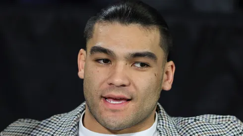NFL player Puka Nacua of the Los Angeles Rams attenda a semifinal game of the Emirates NBA Cup between the Houston Rockets and the Oklahoma City Thunder at T-Mobile Arena on December 14, 2024 in Las Vegas, Nevada. The Thunder defeated the Rockets 111-96.