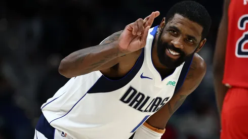 Kyrie Irving #11 of the Dallas Mavericks reacts during the game against the New Orleans Pelicans at Smoothie King Center on January 29, 2025.