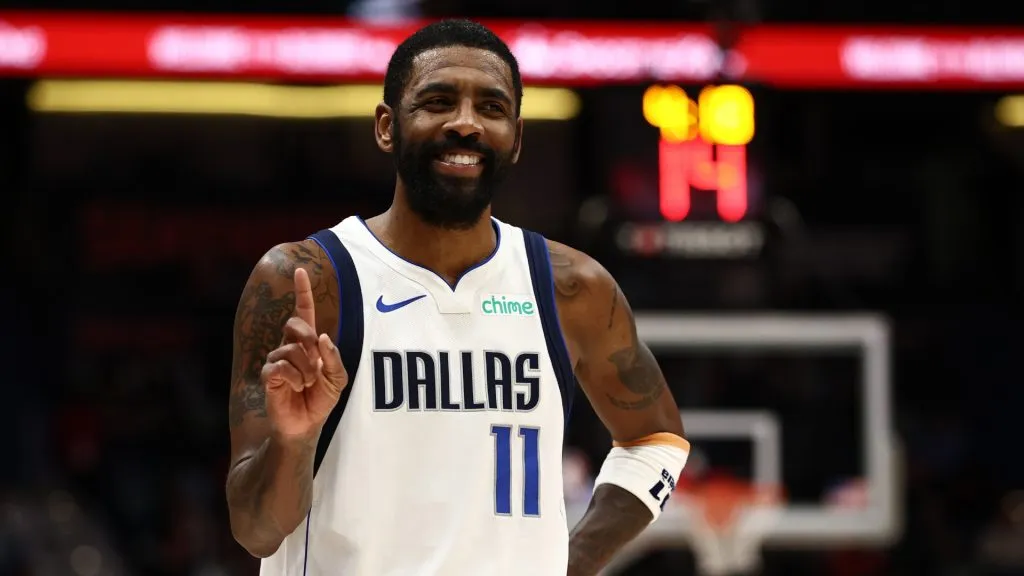 Kyrie Irving #11 of the Dallas Mavericks reacts during the game against the New Orleans Pelicans at Smoothie King Center on January 29, 2025. (Source: Chris Graythen/Getty Images)