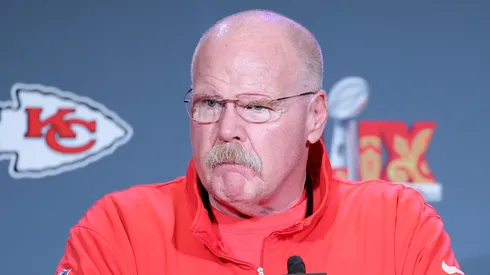 Head coach Andy Reid of the Kansas City Chiefs speaks during a news conference at New Orleans Marriott on February 04, 2025 in New Orleans, Louisiana.