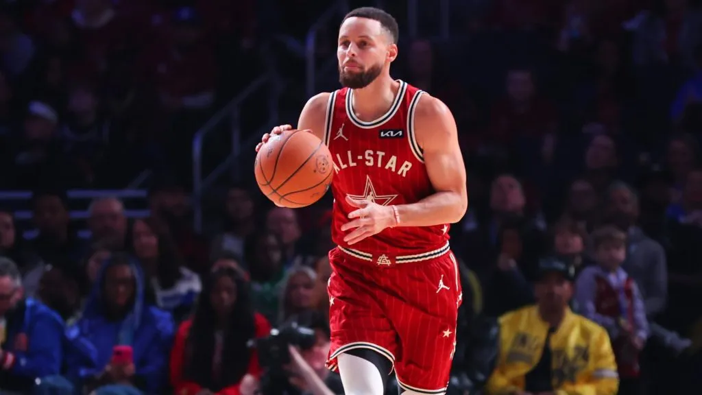 Stephen Curry #30 of the Golden State Warriors dribbles the ball against the Eastern Conference All-Stars in the fourth quarter during the 2024 NBA All-Star Game. (Source: Stacy Revere/Getty Images)