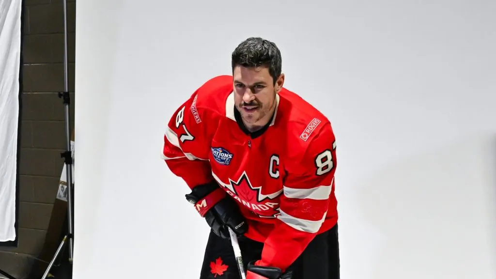 Sidney Crosby #87 of Canada poses for his portrait during media day ahead of the 2025 NHL 4 Nations Face-Off at the Bell Centre on February 11, 2025 in Montreal, Quebec, Canada.