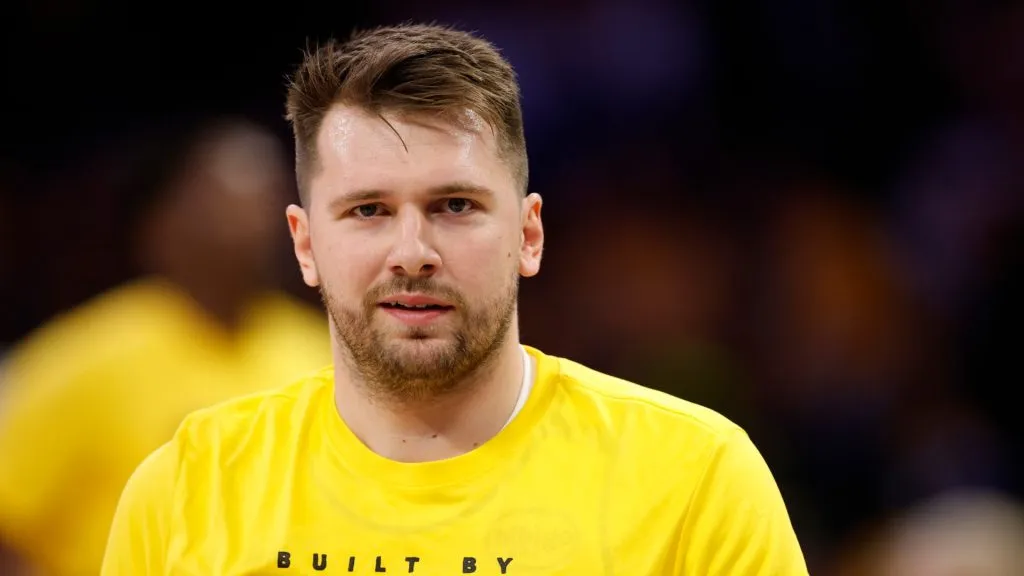 Luka Doncic #77 of the Los Angeles Lakers warms up prior to a game against the Utah Jazz at Crypto.com Arena. (Ronald Martinez/Getty Images)