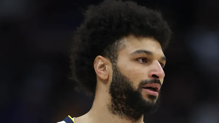 Jamal Murray #27 of the Denver Nuggets plays the Portland Trail Blazers in the first quarter
