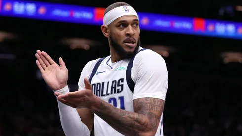Daniel Gafford #21 of the Dallas Mavericks reacts after being fouled during the first half against the Phoenix Suns at Footprint Center on December 27, 2024 in Phoenix, Arizona.