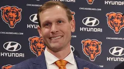 Ben Johnson of the Chicago Bears poses for a photo during a introductory press conference at PNC Center at Halas Hall on January 22, 2025.