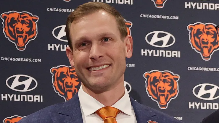 Ben Johnson of the Chicago Bears poses for a photo during a introductory press conference at PNC Center at Halas Hall on January 22, 2025.