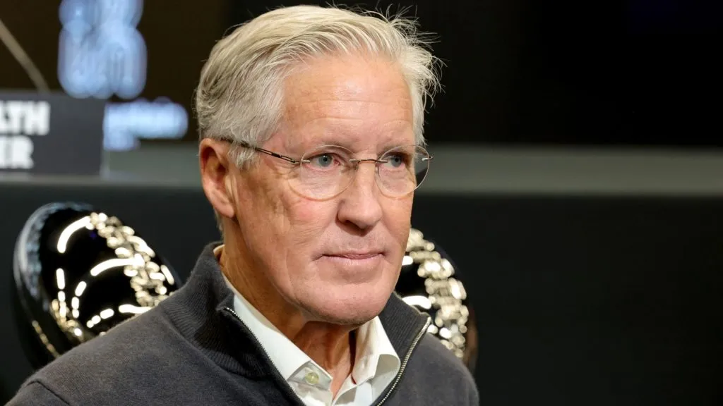 Pete Carroll looks on after being introduced as the head coach of the Las Vegas Raiders during a news conference on January 27, 2025. (Source: Ethan Miller/Getty Images)