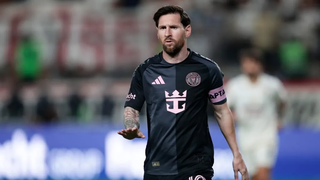 Lionel Messi of Inter Miami reacts during a Club Friendly match between Universitario and Inter Miami.