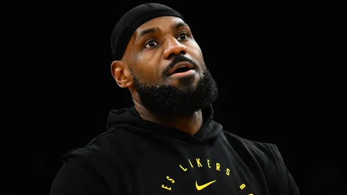 LeBron James #23 of the Los Angeles Lakers looks on before the first half of a game against the Utah Jazz at Delta Center on February 12, 2025 in Salt Lake City, Utah.