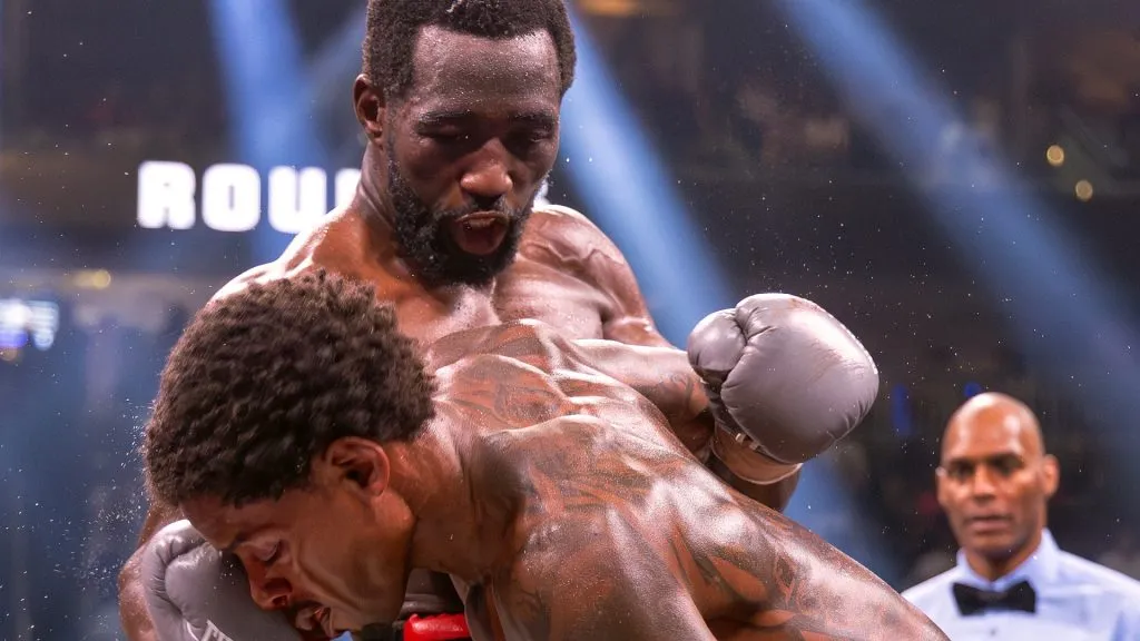 Terence Crawford punches Errol Spence Jr. during round 7 of their World Welterweight Championship bout at T-Mobile Arena on July 29, 2023 in Las Vegas, Nevada. (Photo by Al Bello/Getty Images)