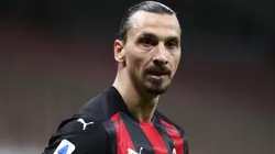 Zlatan Ibrahimovic of AC Milan looks on during the Serie A match between AC Milan and Benevento Calcio.